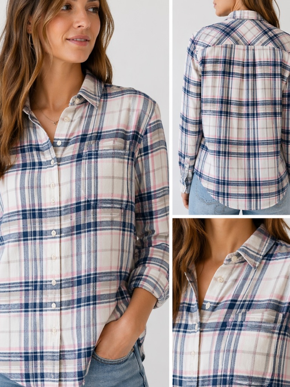 UNTUCKit De Toren Plaid Flannel Shirt Pink Blue Size 4 NWT